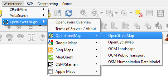 Wczytaj mapę podkładową z projektu OSM, w tym celu z głównego menu wybierz