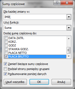 Można też sortować względem większej ilości kolumn. Sortowanie takie przydaje się, gdy pozycje sortowanego pola powtarzają się np. jest wielu pracowników o tych samych nazwiskach.