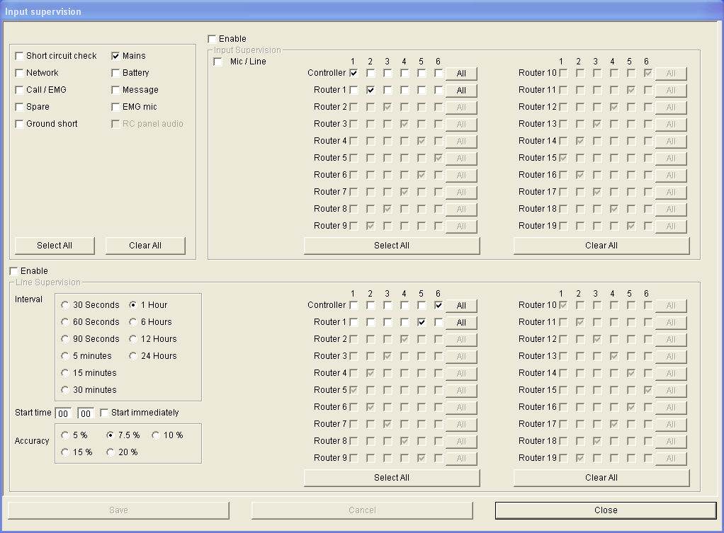 20 pl Konfiguracja Plena VAS configuration 4.3 Nadzór Przycisk Nadzór (Supervision) otwiera ekran właściwości nadzoru. Ten ekran właściwości służy do konfigurowania ustawień nadzoru systemu.