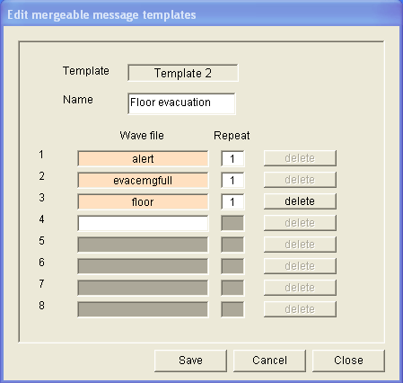 Plena VAS configuration Konfiguracja pl 29 Rysunek 4.12: Przykład (krok 5) Wybrać pozycję floor z pola tekstowego Plik Wave (Wave file) w wierszu 3.