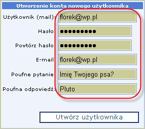 przycisk Wygeneruj nowy kod): Wprowadź wszystkie dane i naciśnij przycisk Utwórz użytkownika.