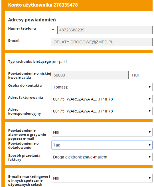 5. ZMIANY W KONCIE UZYTKOWNIKA Aby dokonać zmian w koncie Użytkownika klikamy w pole: Edytowanie konta użytkownika.