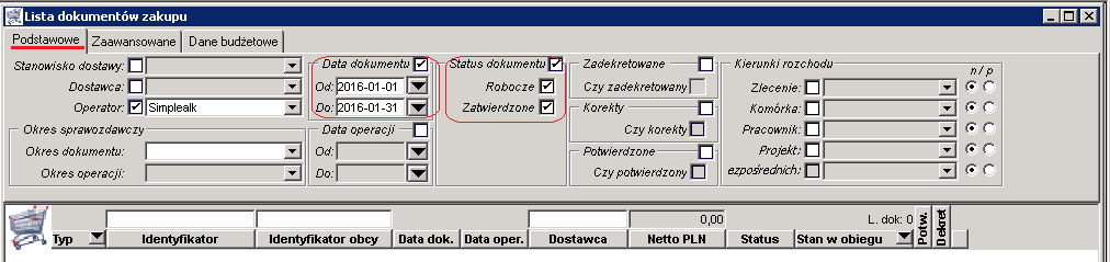 2. Personalizacja ikony (operacje wywoływania listy parametrów, dodawania parametrów jak opisano wyżej): Rysunek 17 Włączono filtr na datę dokumentu (`Czy filtr ` i `Data od, Data do`) Zmieniono