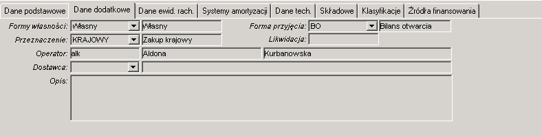 wyposażenia (małowartowściowe środki trwałe) po wskazaniu na karcie: rodzaju majątku oraz 3-cyfrowej grupy GUS zostanie utworzony automatycznie numer onwentarzowy składający się, podobnie jak w