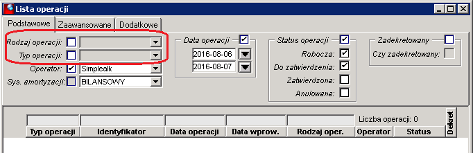 a. Część środkowa to wyświetlane w ramach użytych filtrów dokumenty po użyciu klawisza odświeżania informacji na ekranie, b.