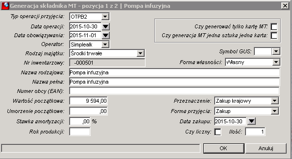 Rysunek 53 c. Data operacji jest automatycznie pobierana z dokumentu zakupu Rysunek 54 d.