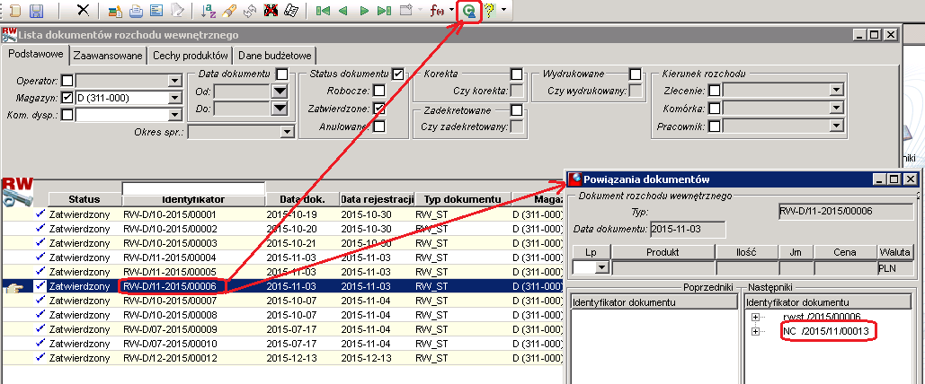 Rysunek 63 Dopiero po ustawieniu szczegółów dla każdej pozycji można uruchomić akcję generowania dokumentu NC przez wciśnięcie klawisza OK Rysunek 64 Po zaznaczeniu dokumentu na liście dokumentów RW,