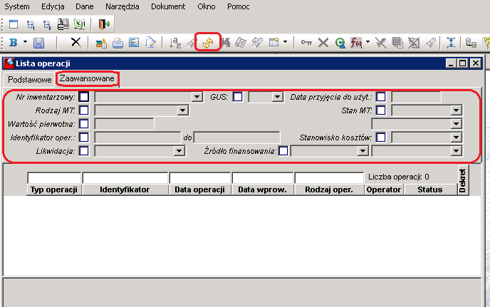 Data operacji to filtr ustawiany w zakresie dat i powoduje wyświetlenie dokumentów, których data operacji zawiera się we wskazanym zakresie łącznie z datami granicznymi.