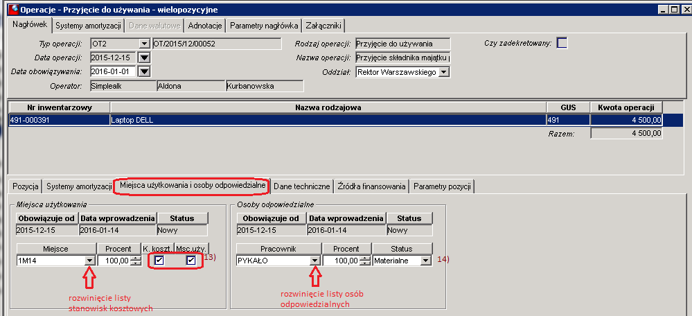 2) Grupa GUS: 491 ze stawką amortyzacji 30% - po wypełnieniu 3 cyfrowej grupy GUS automatycznie zostanie wpisana stawka amortyzacji procentowa, jaka jest przypisana tej grupie.