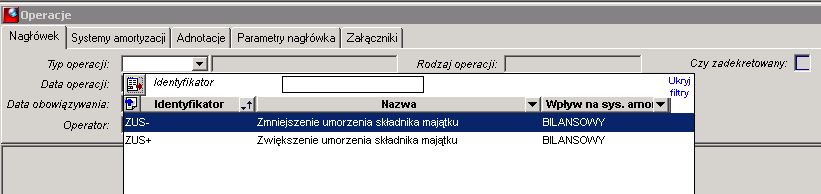 System MT.ERP wyposażony jest w definicje wszystkich rodzajów zdarzeń opisujących stan i ruch wartościowy majątku w firmie. Definicje te ujęte są w formie wbudowanego słownika rodzajów operacji.