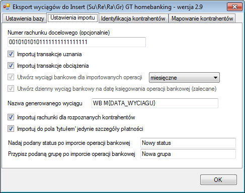 W przypadku, gdy na serwerze włączona jest autoryzacja Windows, oba pola pozostaw niewypełnione. Domyślnym loginem bazodanowym dla produktów z serii GT jest sa.