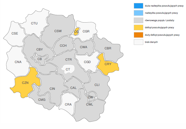 PROGNOZOWANA RELACJA MIĘDZY DOSTĘPNĄ SIŁĄ ROBOCZĄ A ZAPOTRZEBOWANIEM NA PRACOWNIKÓW W 2016R.