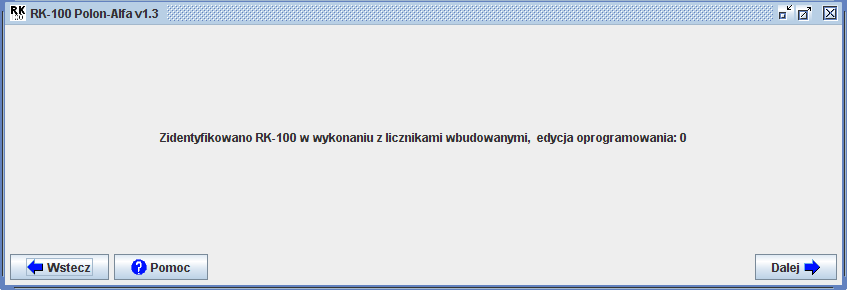 IOR120001 39/51 Rysunek 28 Po wybraniu DALEJ nastąpi odczytanie danych z RK100 (może trochę potrwać) i w końcu pojawi się okienko jak poniżej.