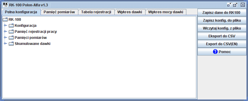 40/51 IOR120001 Rysunek 29 Kolejno zakładki zawierają: Pełna konfiguracja wszystkie dane zapisane w RK100 przedstawione w formie drzewa.