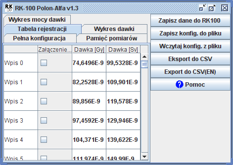 IOR120001 43/51 9.5.2.Zakładka Tabela rejestracji Zakładka pozwala na przegląd zawartości pamięci rejestracji czas pracy.