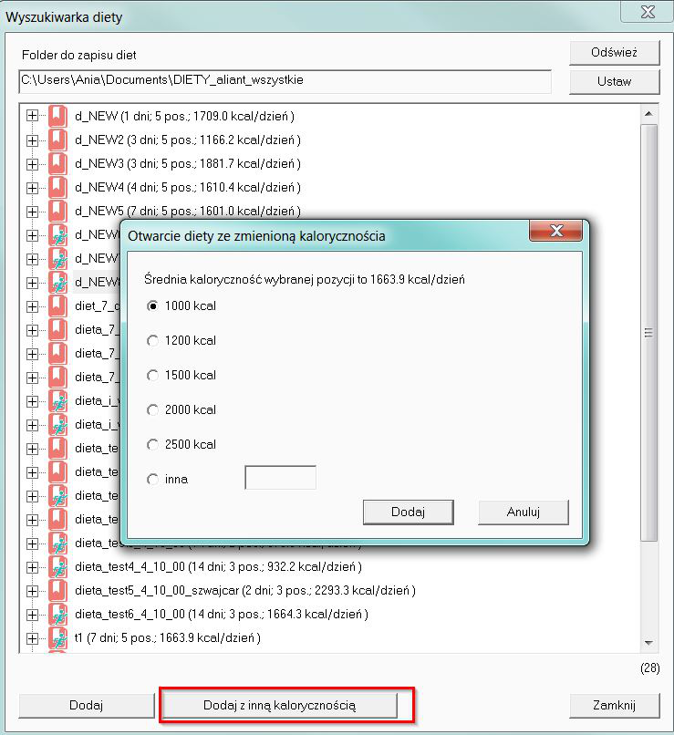 4 11. Dodaliśmy możliwość otwarcia diety z inną kalorycznością, niż ta, z którą została zapisana ( Otwórz Wyszukiwarka diet Dodaj z inną