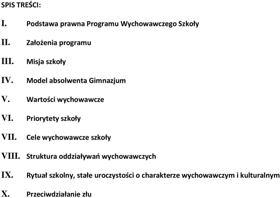 VII. Priorytety szkoły Cele wychowawcze szkoły VIII.