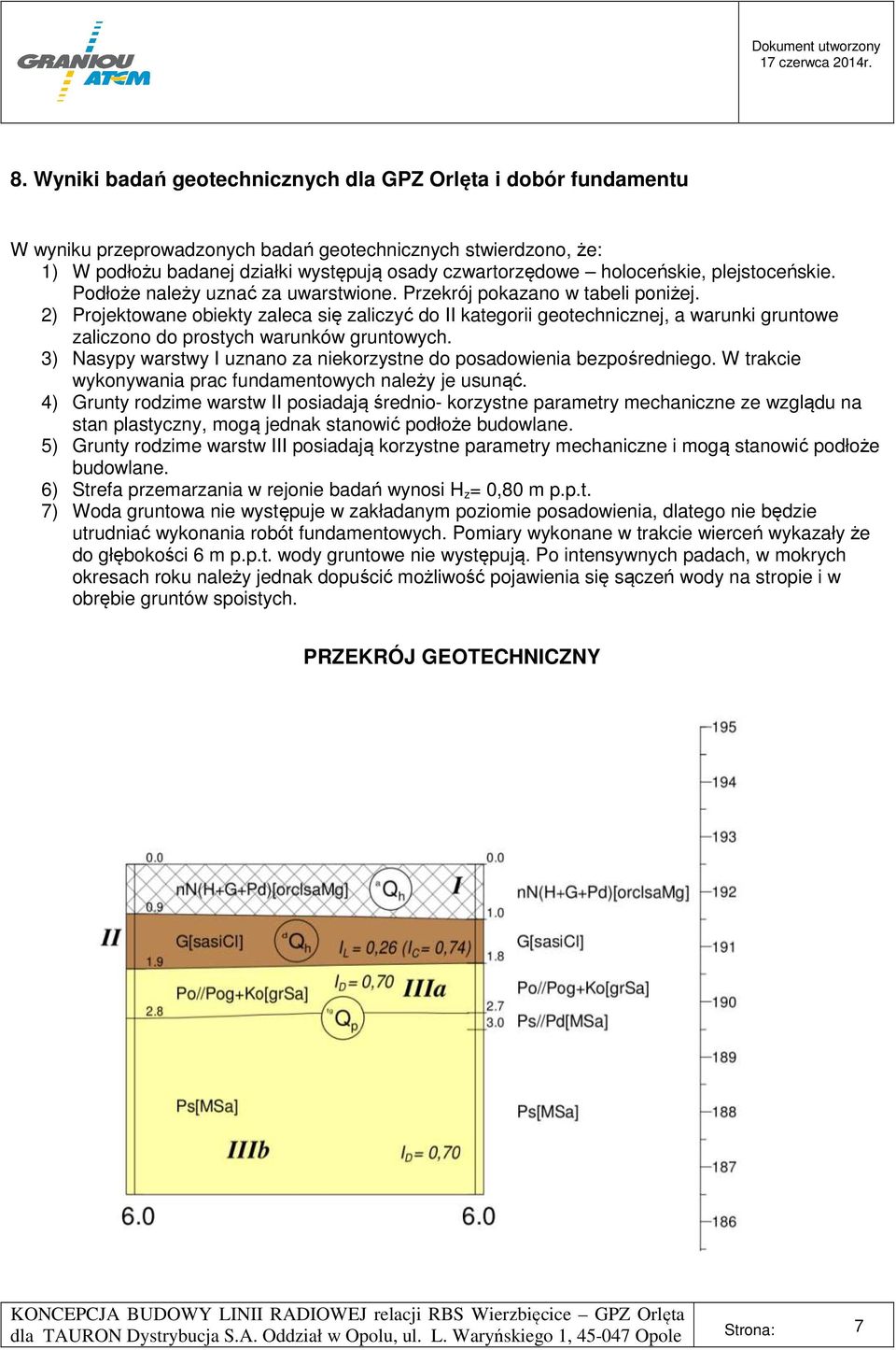 2) Projektowane obiekty zaleca się zaliczyć do II kategorii geotechnicznej, a warunki gruntowe zaliczono do prostych warunków gruntowych.