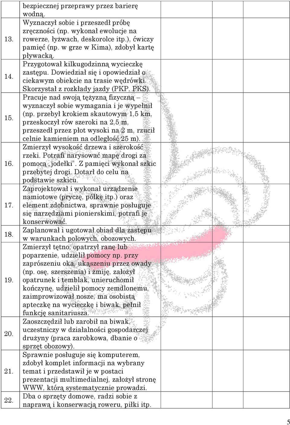 Skorzystał z rozkłady jazdy (PKP, PKS). Pracuje nad swoją tężyzną fizyczną wyznaczył sobie wymagania i je wypełnił (np.