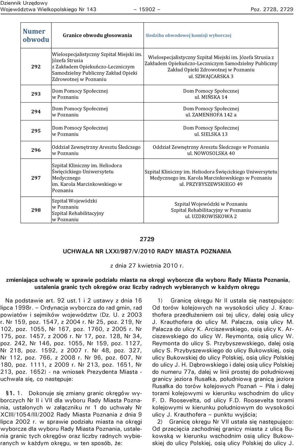 Józefa Strusia z Zakładem Opiekuńczo- Leczniczym Samodzielny Publiczny Zakład Opieki Zdrowotnej ul. SZWAJCARSKA 3 293 294 295 296 297 298 Oddział Zewnętrzny Aresztu Śledczego Szpital Kliniczny im.