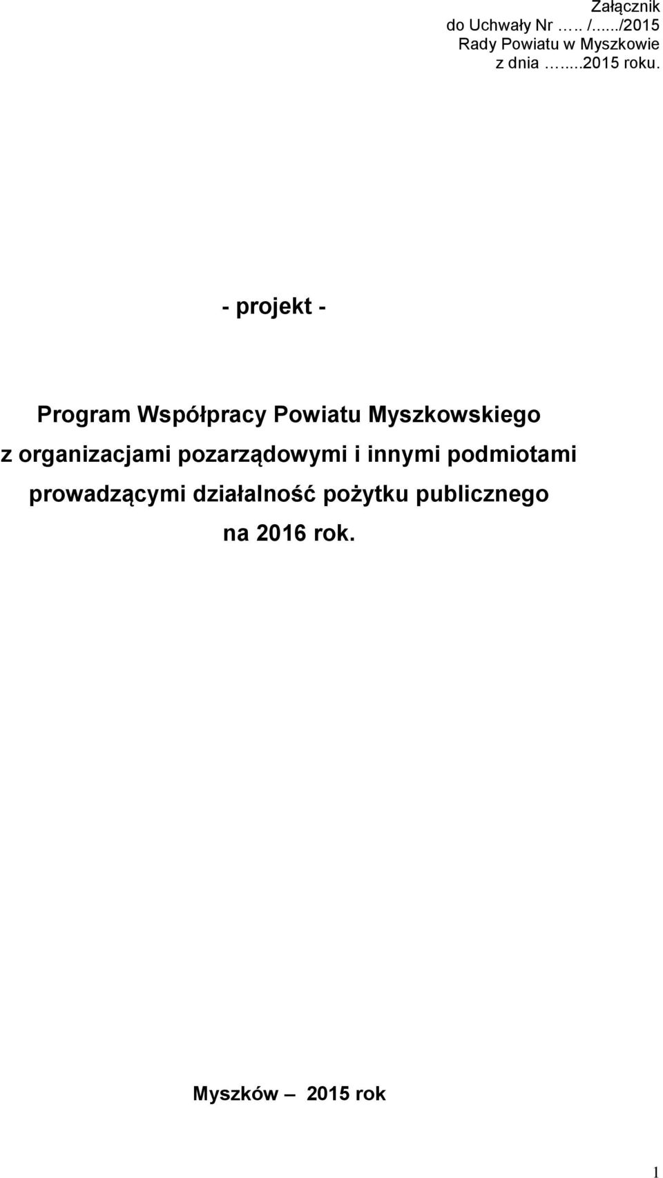- projekt - Program Współpracy Powiatu Myszkowskiego z