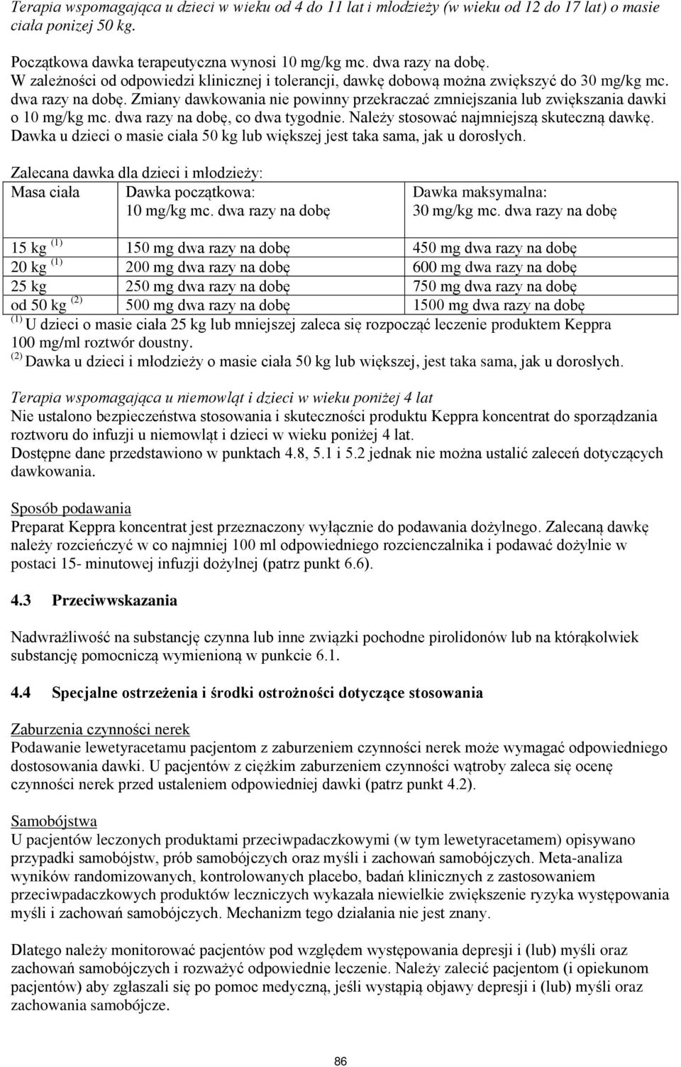 Zmiany dawkowania nie powinny przekraczać zmniejszania lub zwiększania dawki o 10 mg/kg mc. dwa razy na, co dwa tygodnie. Należy stosować najmniejszą skuteczną dawkę.