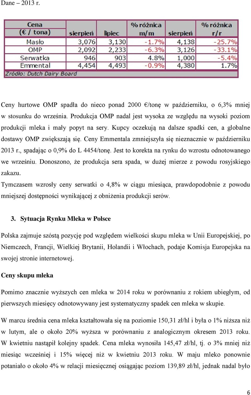 Ceny Emmentala zmniejszyła się nieznacznie w październiku 2013 r., spadając o 0,9% do L 4454/tonę. Jest to korekta na rynku do wzrostu odnotowanego we wrześniu.