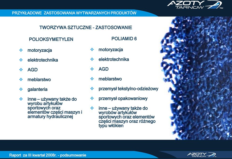 tekstylno-odzieżowy inne używany także do wyrobu artykułów sportowych oraz elementów części maszyn i armatury