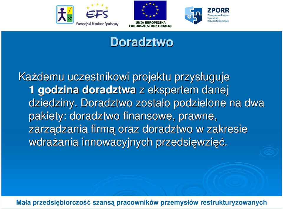 Doradztwo zostało o podzielone na dwa pakiety: doradztwo