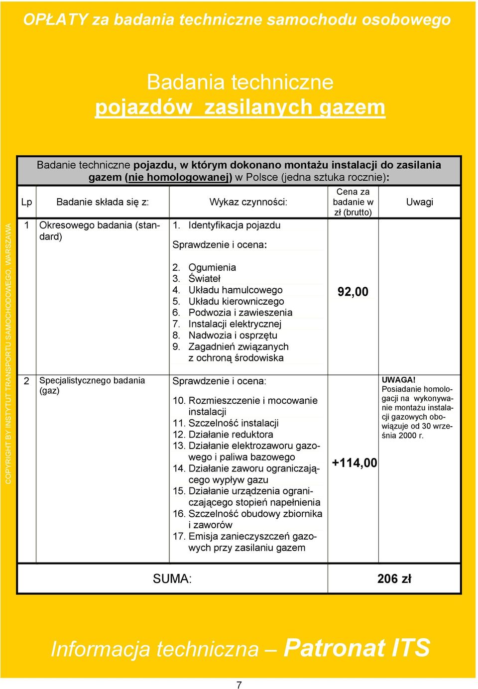 Instalacji elektrycznej 8. Nadwozia i osprzętu 9. Zagadnień związanych z ochroną środowiska 10. Rozmieszczenie i mocowanie instalacji 11. Szczelność instalacji 12. Działanie reduktora 13.