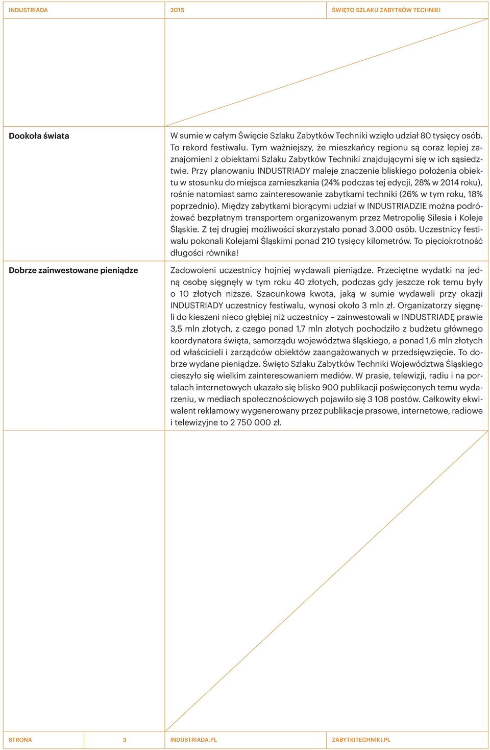 Przy planowaniu INDUSTRIADY maleje znaczenie bliskiego położenia obiektu w stosunku do miejsca zamieszkania (24% podczas tej edycji, 28% w 2014 roku), rośnie natomiast samo zainteresowanie zabytkami