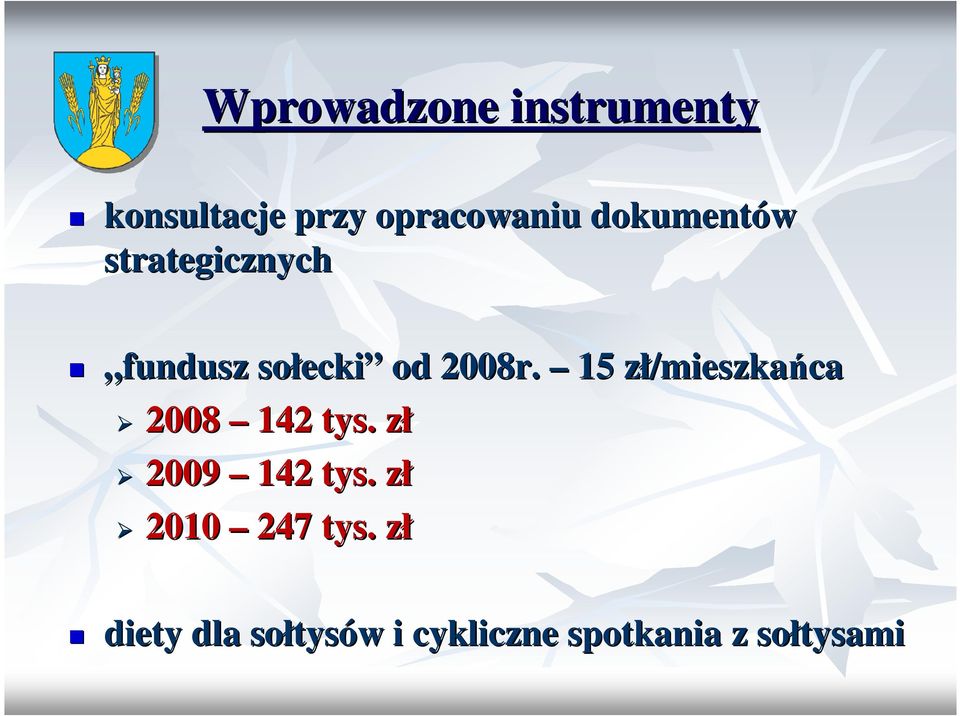 15 zł/mieszkaz /mieszkańca 2008 142 tys. złz 2009 142 tys.