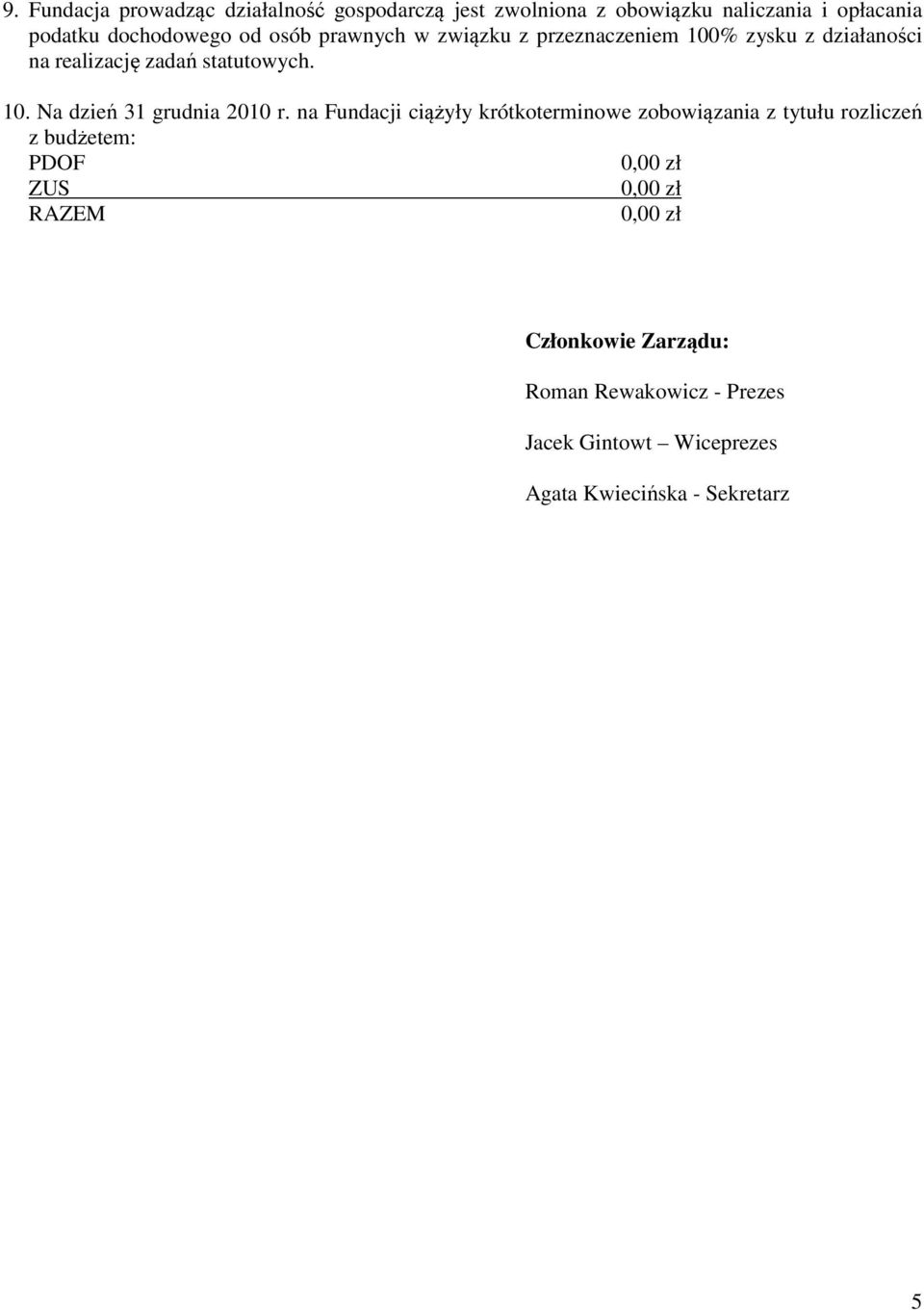 statutowych. 10. Na dzień 31 grudnia 2010 r.