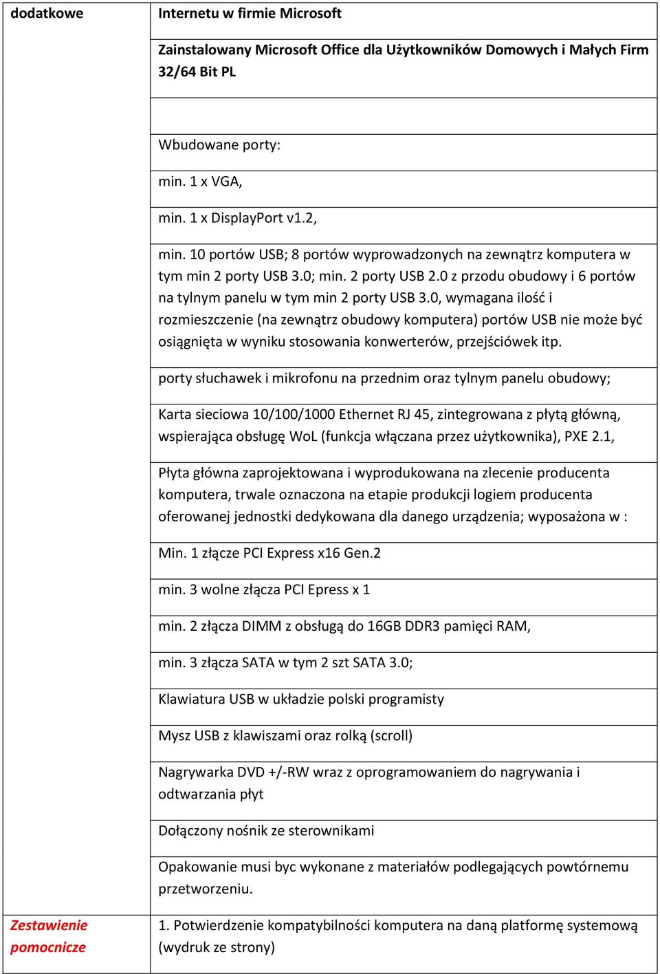 0, wymagana ilość i rozmieszczenie (na zewnątrz obudowy komputera) portów USB nie może być osiągnięta w wyniku stosowania konwerterów, przejściówek itp.