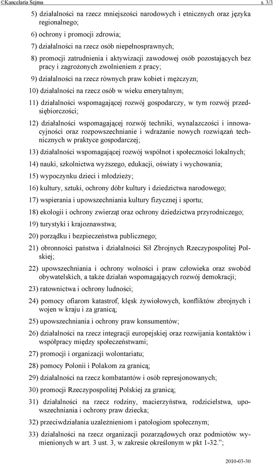 aktywizacji zawodowej osób pozostających bez pracy i zagrożonych zwolnieniem z pracy; 9) działalności na rzecz równych praw kobiet i mężczyzn; 10) działalności na rzecz osób w wieku emerytalnym; 11)