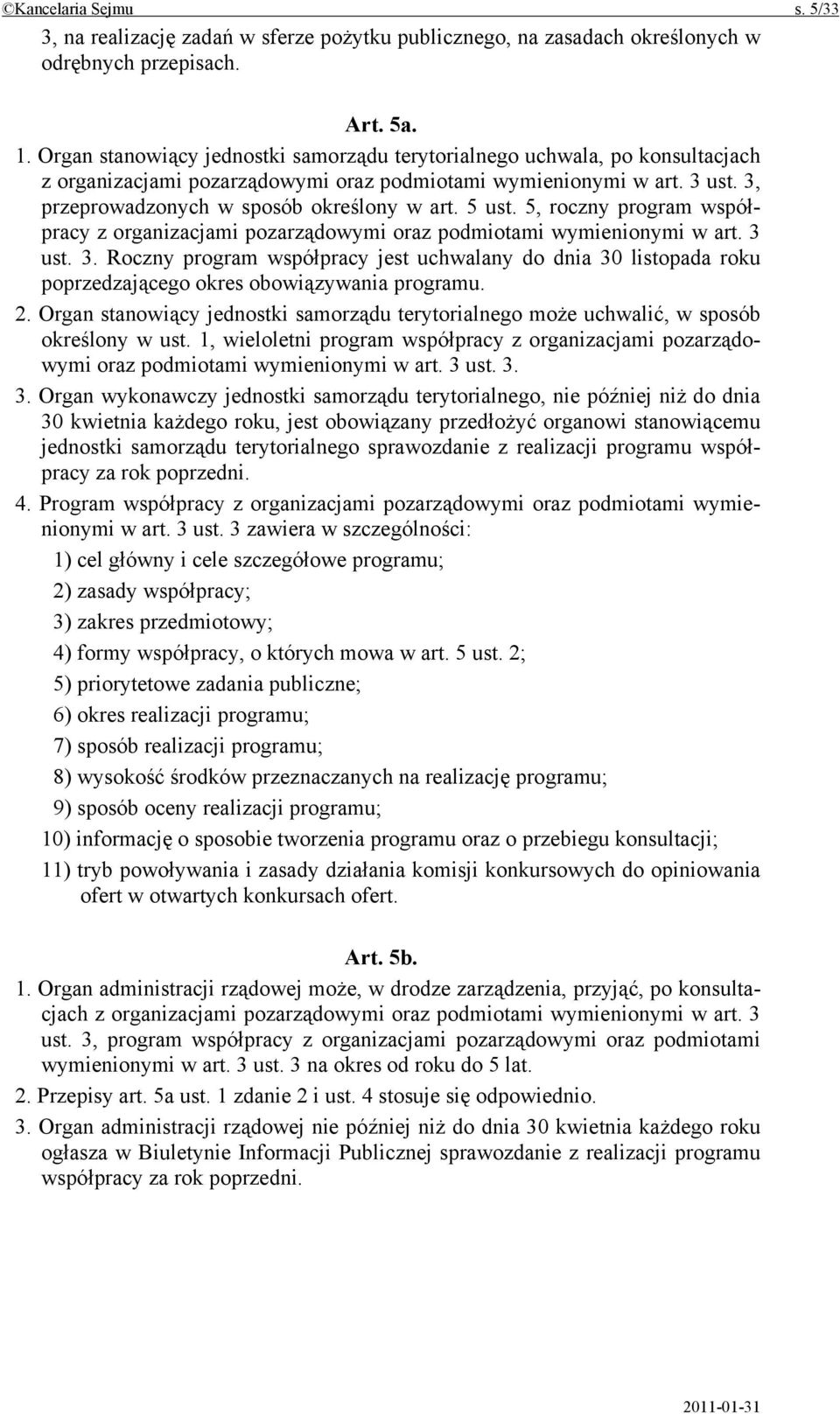 5 ust. 5, roczny program współpracy z organizacjami pozarządowymi oraz podmiotami wymienionymi w art. 3 