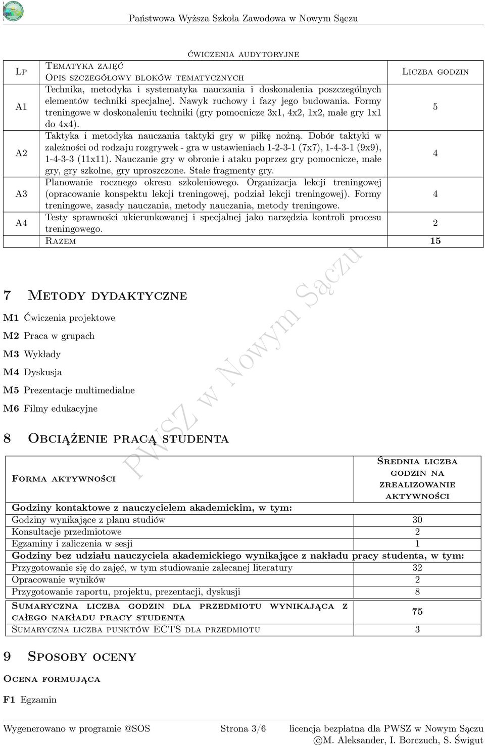 Formy treningowe w doskonaleniu techniki (gry pomocnicze x1, x, 1x, ma le gry 1x1 do x). Taktyka i metodyka nauczania taktyki gry w pi lkę nożną.