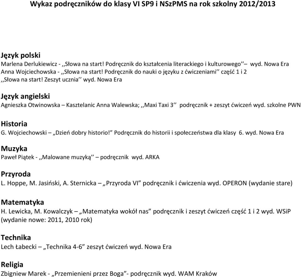 Nowa Era Agnieszka Otwinowska Kasztelanic Anna Walewska;,,Maxi Taxi 3 podręcznik + zeszyt ćwiczeń wyd. szkolne PWN G. Wojciechowski Dzień dobry historio!