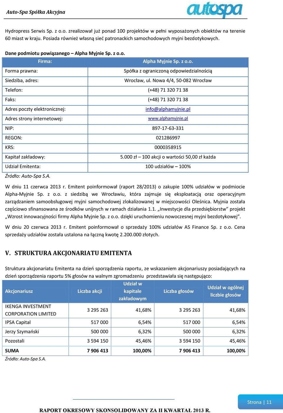 Nowa 4/4, 50-082 Wrocław Telefon: (+48) 71 320 71 38 Faks: (+48) 71 320 71 38 Adres poczty elektronicznej: Adres strony internetowej: info@alphamyjnie.