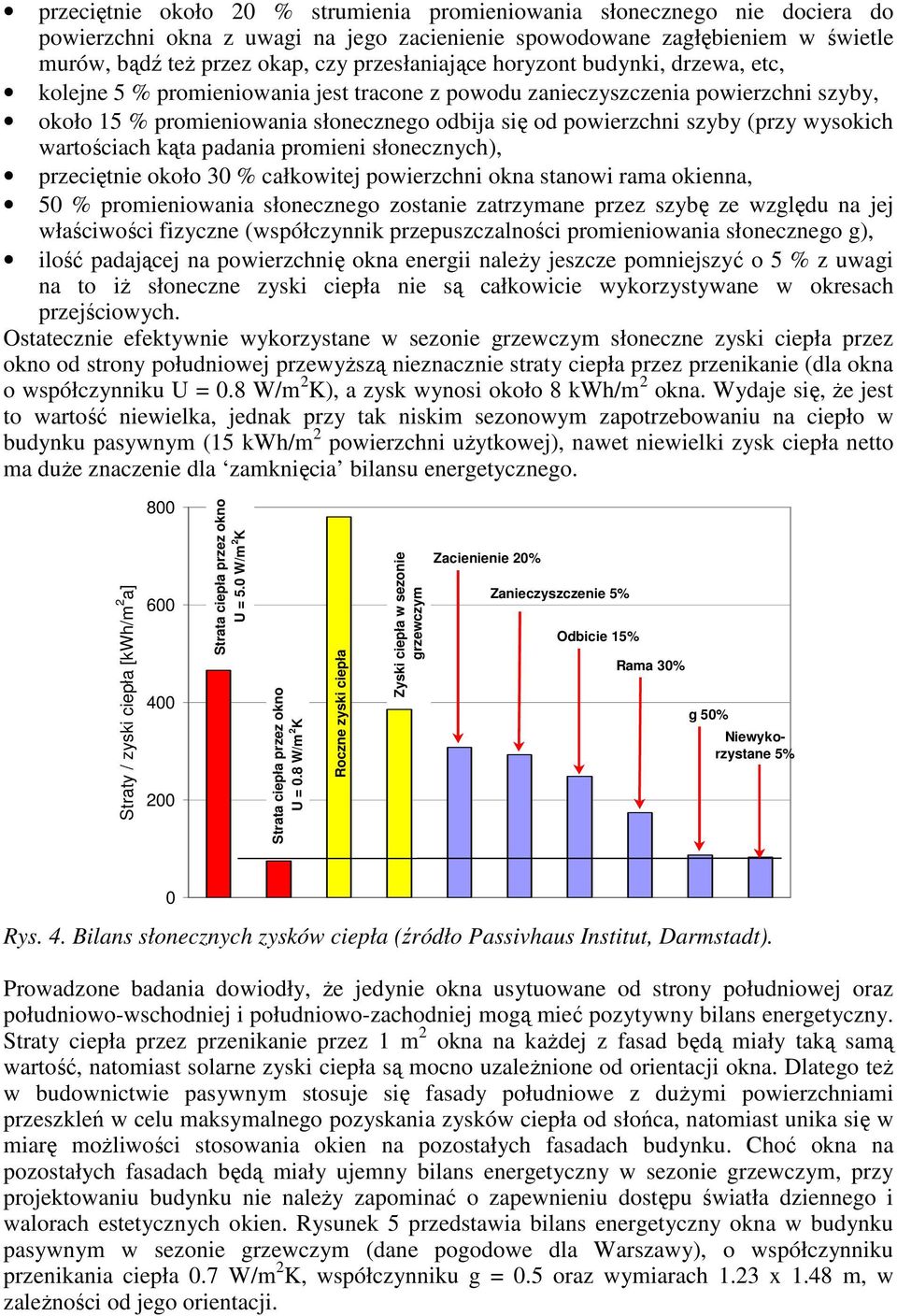 szyby (przy wysokich wartościach kąta padania promieni słonecznych), przeciętnie około 30 % całkowitej powierzchni okna stanowi rama okienna, 50 % promieniowania słonecznego zostanie zatrzymane przez