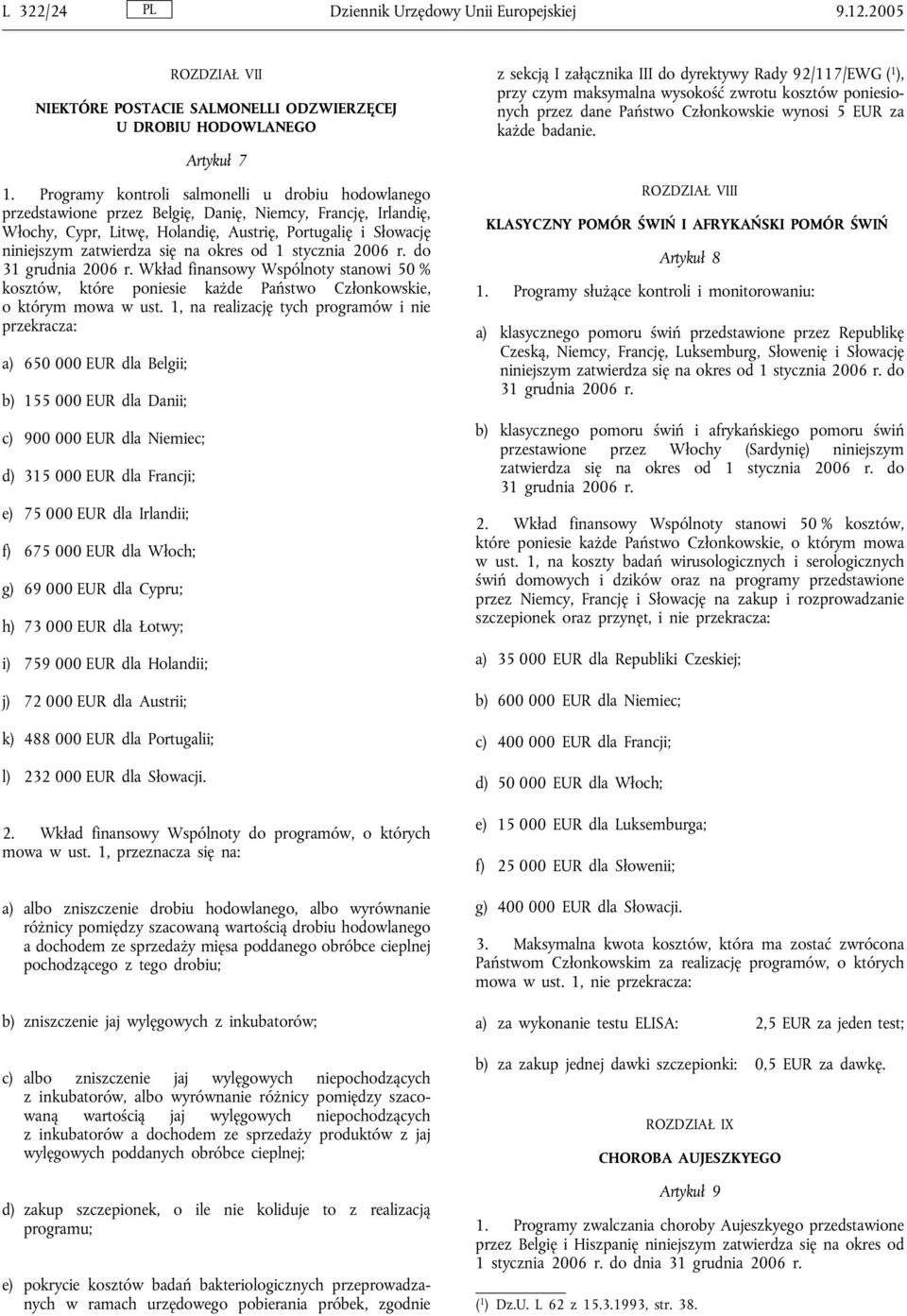 na okres od 1 stycznia 2006 r. do 31 grudnia 2006 r. Wkład finansowy Wspólnoty stanowi 50 % kosztów, które poniesie każde Państwo Członkowskie, o którym mowa w ust.