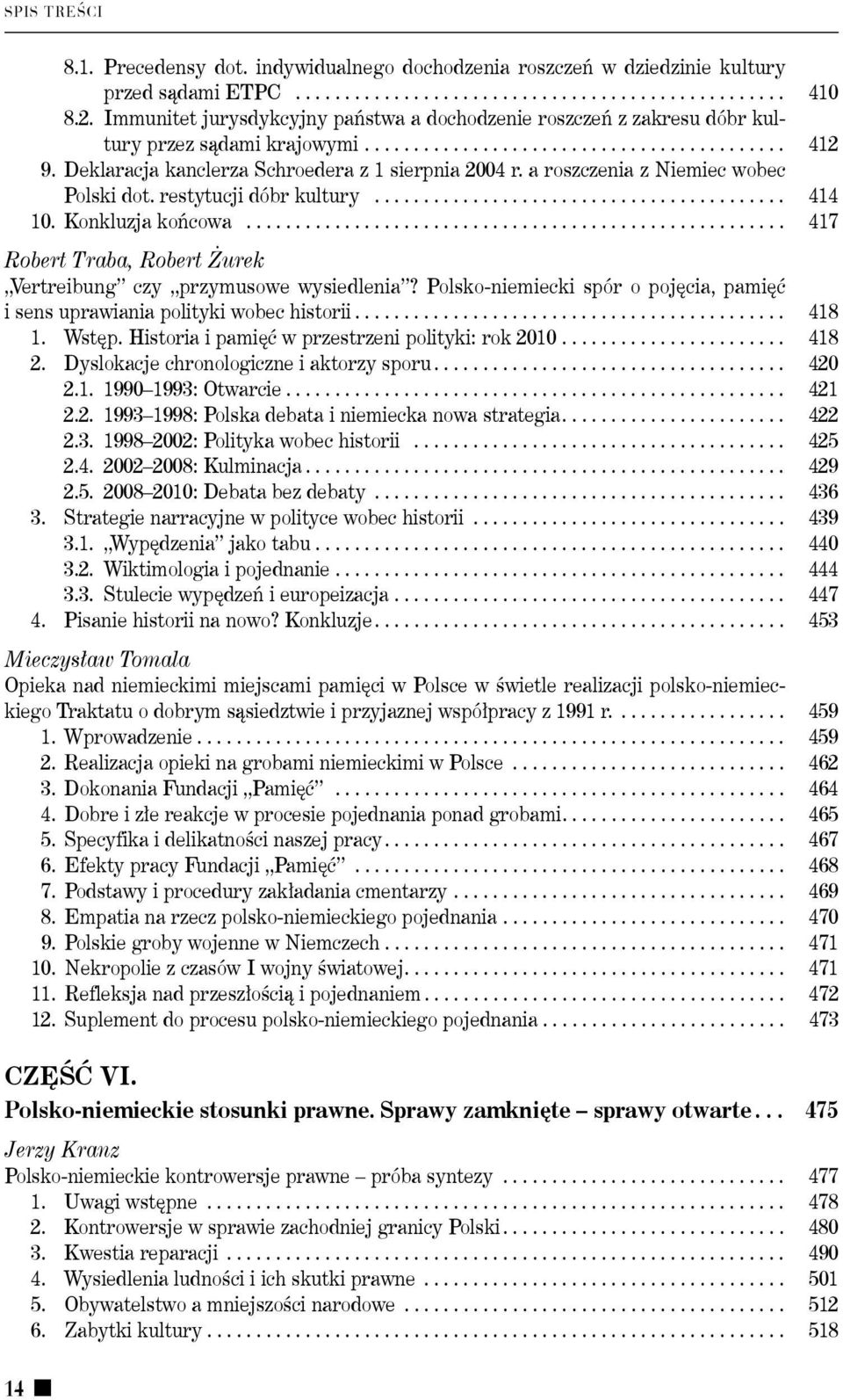 Deklaracja kanclerza Schroedera z 1 sierpnia 2004 r. a roszczenia z Niemiec wobec Polski dot. restytucji dóbr kultury........................................... 414 10. Konkluzja końcowa.