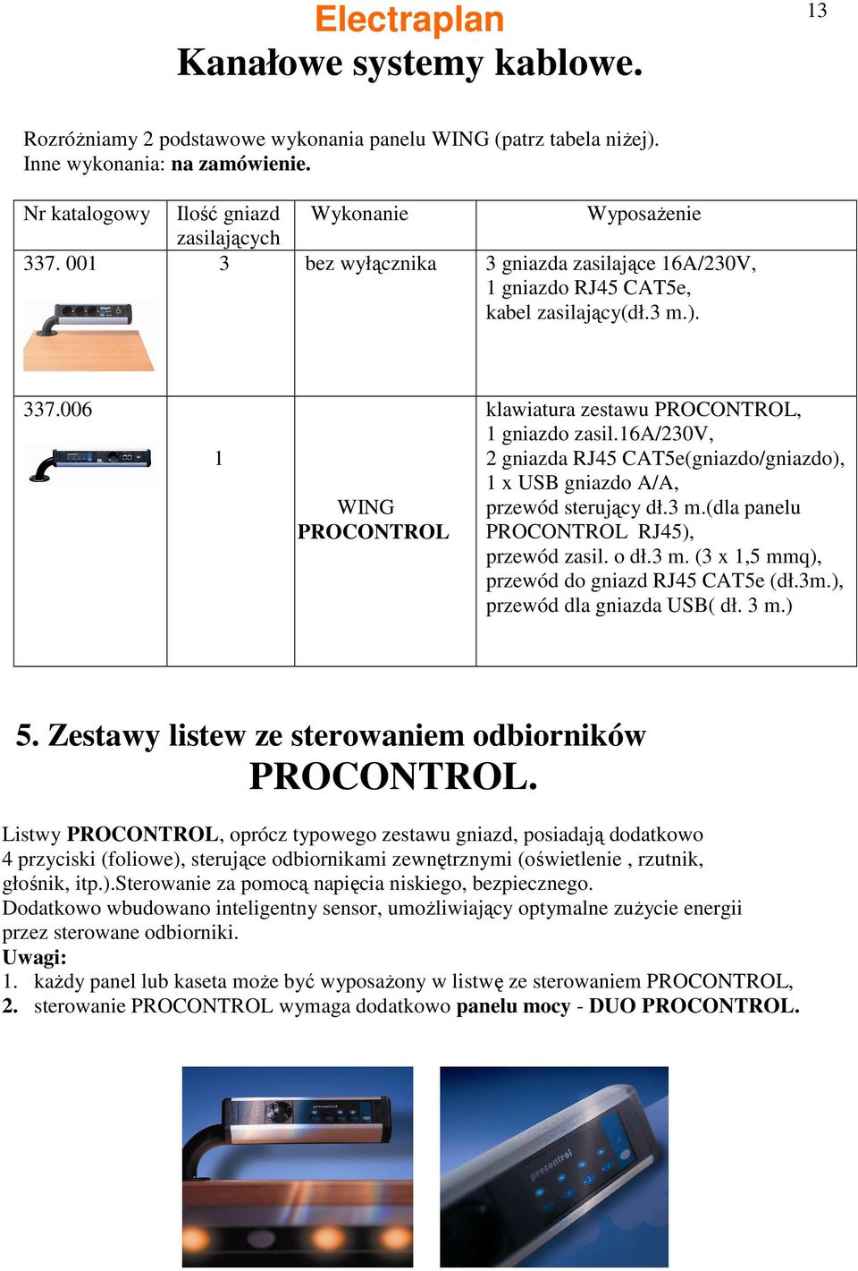 16a/230v, 2 gniazda RJ45 CAT5e(gniazdo/gniazdo), 1 x USB gniazdo A/A, przewód sterujący dł.3 m.(dla panelu PROCONTROL RJ45), przewód zasil. o dł.3 m. (3 x 1,5 mmq), przewód do gniazd RJ45 CAT5e (dł.