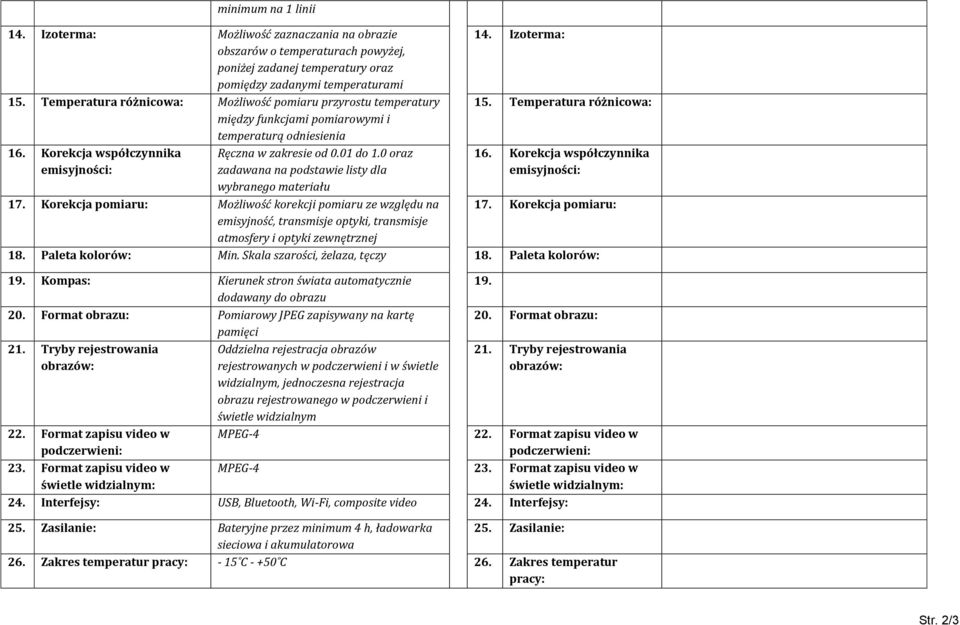 0 oraz zadawana na podstawie listy dla wybranego materiału 14. Izoterma: 15. Temperatura różnicowa: 16. Korekcja współczynnika emisyjności: 17.