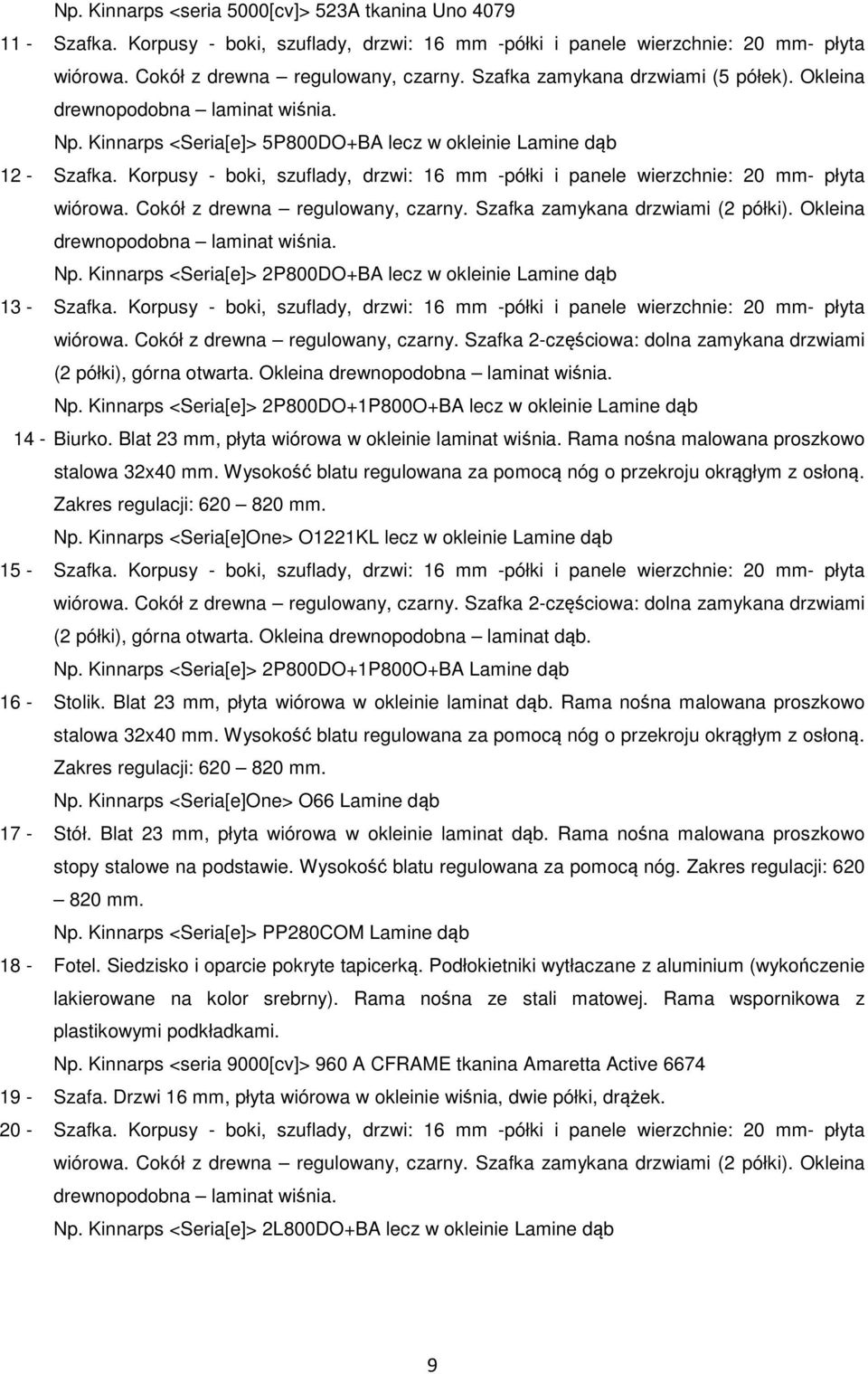 Korpusy - boki, szuflady, drzwi: 16 mm -półki i panele wierzchnie: 20 mm- płyta wiórowa. Cokół z drewna regulowany, czarny. Szafka zamykana drzwiami (2 półki). Okleina drewnopodobna laminat wiśnia.