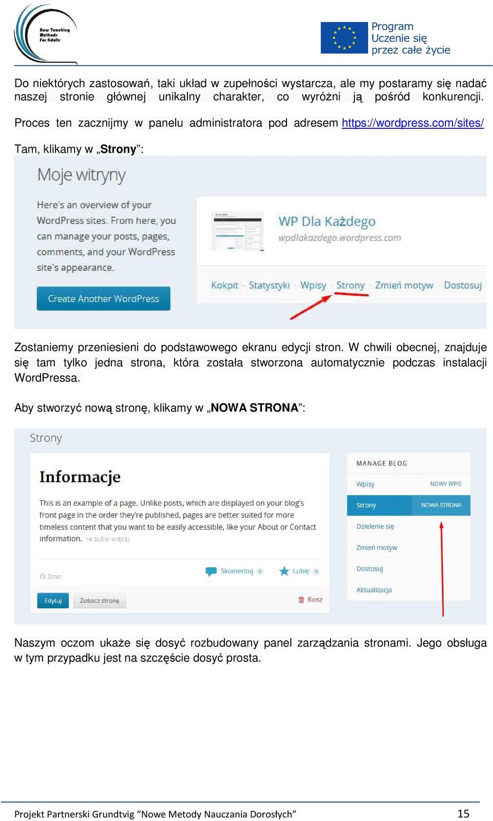 W chwili obecnej, znajduje się tam tylko jedna strona, która została stworzona automatycznie podczas instalacji WordPressa.