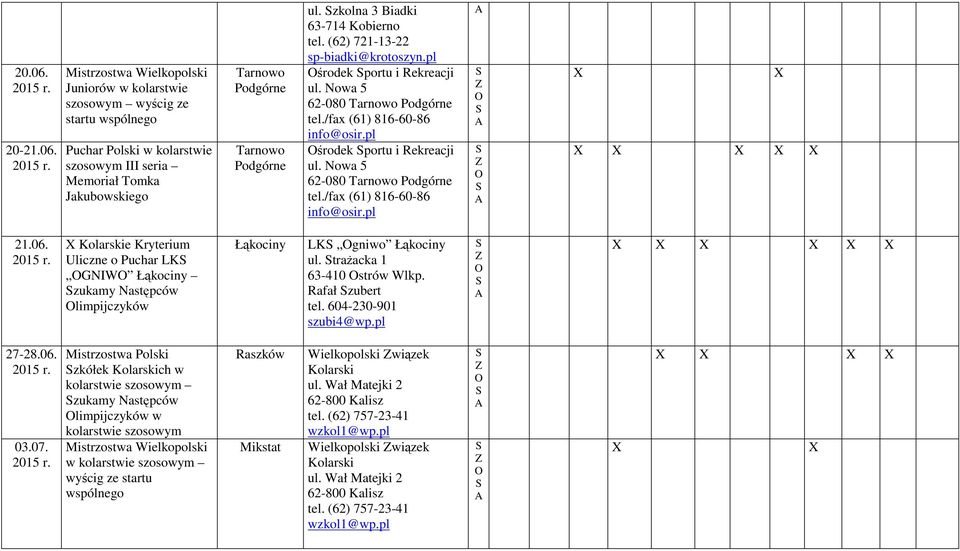 06. X e Kryterium Uliczne o uchar LK GNIW Łąkociny zukamy Następców limpijczyków Łąkociny LK gniwo Łąkociny ul. trażacka 1 63-410 strów Wlkp. afał zubert tel. 604-230-901 szubi4@wp.pl 27-28.06. 03.