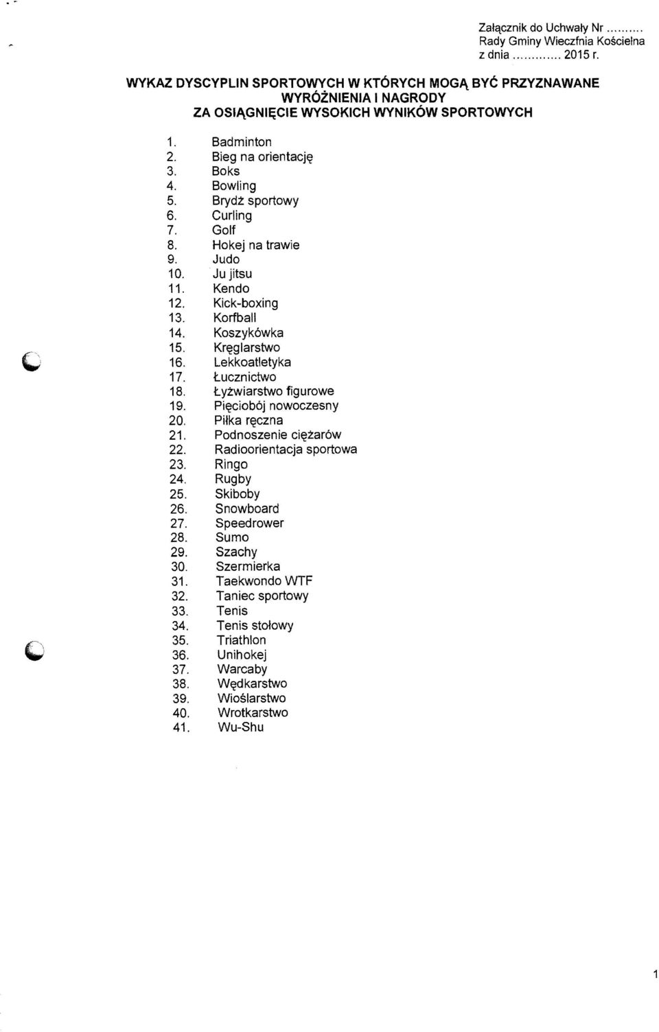 Kr~glarstwo 16. Lekkoatletyka 17. tucznictwo 18. tyzwiarstwo figurowe 19. Pi~ciob6j nowoczesny 20. PHka r~czna 21. Podnoszenie ci~i:ar6w 22. Radioorientacja sportowa 23. Ringo 24. Rugby 25.