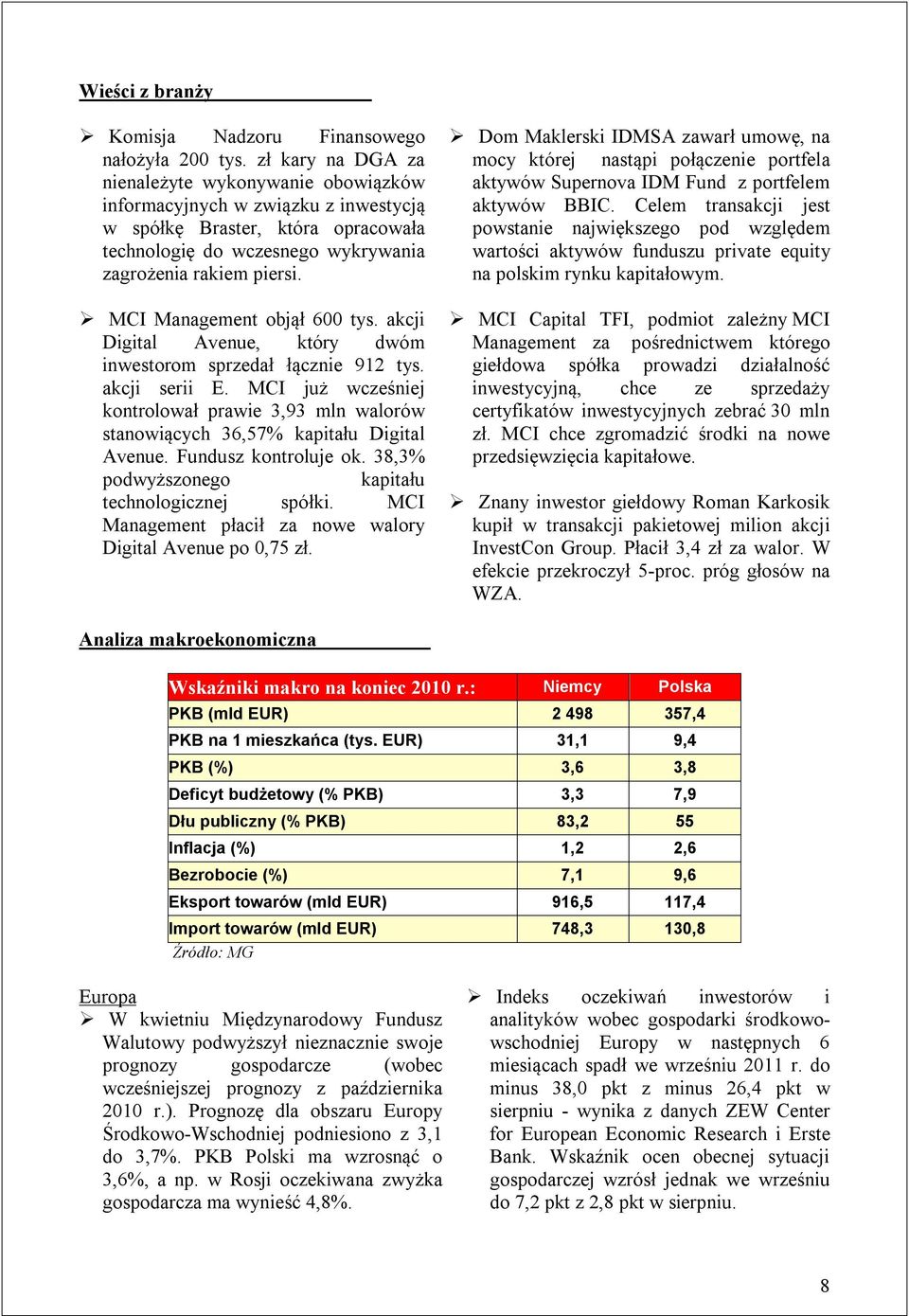 MCI Management objął 600 tys. akcji Digital Avenue, który dwóm inwestorom sprzedał łącznie 912 tys. akcji serii E.