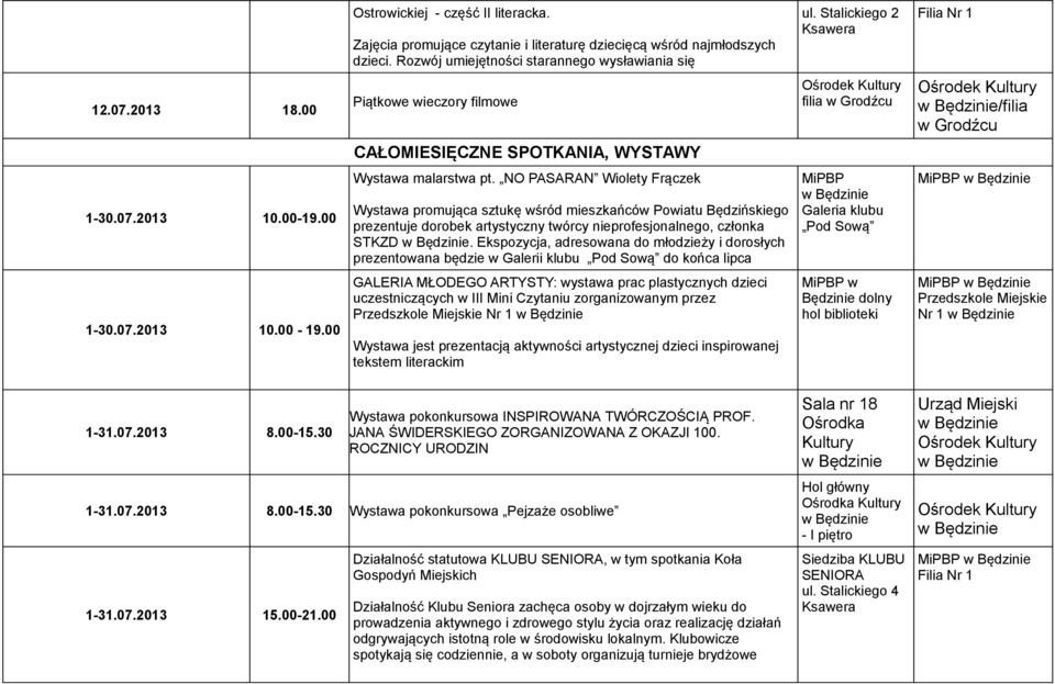 NO PASARAN Wiolety Frączek Wystawa promująca sztukę wśród mieszkańców Powiatu Będzińskiego prezentuje dorobek artystyczny twórcy nieprofesjonalnego, członka STKZD.